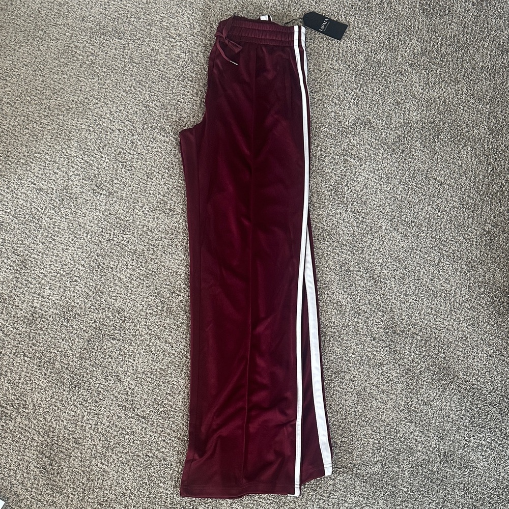Maroon Track Pants with White Side Stripe